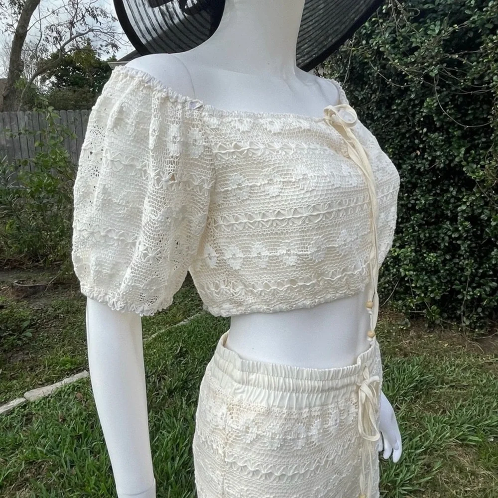 NWT Le Lis Crochet Wide Leg Beach Pool Cover Up Set